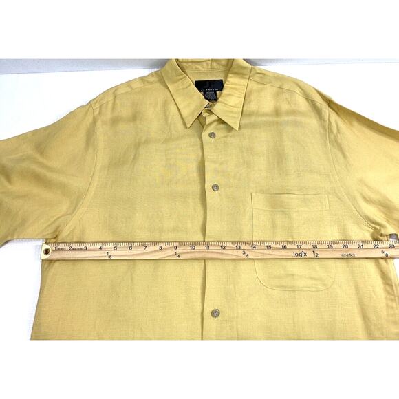 Vtg J Ferrar Shirt Men Medium Butter Yellow Linen Blend Rockabilly Hong Kong NOS - Picture 5 of 9